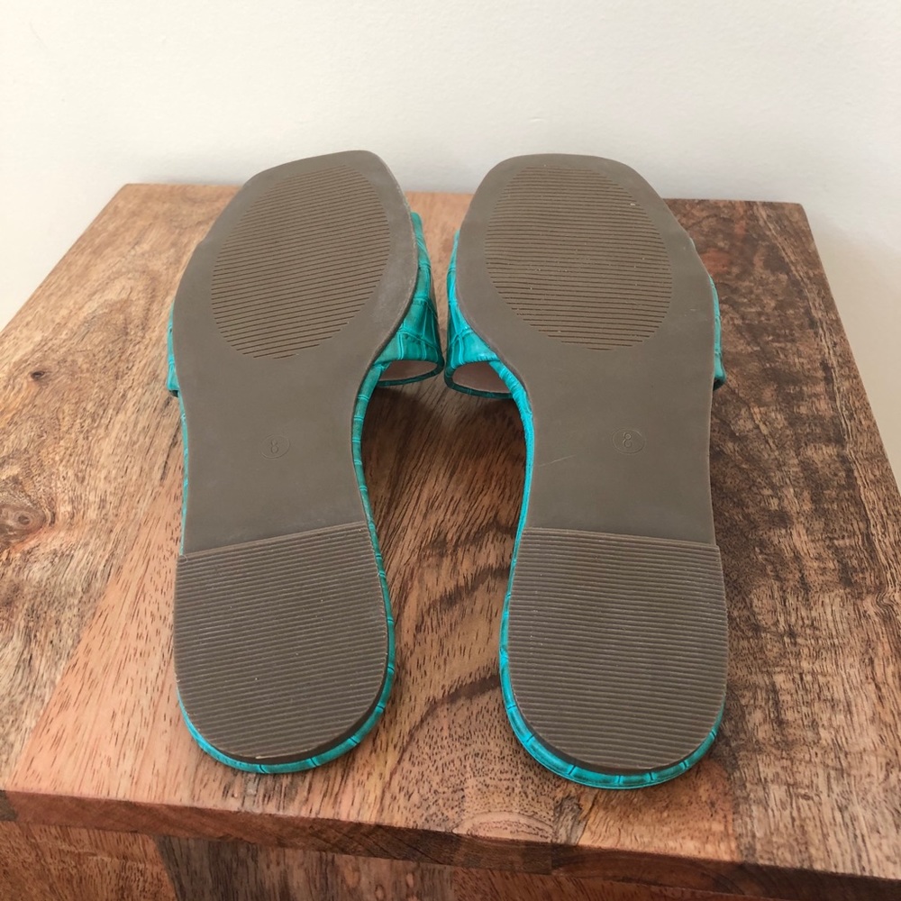 Lulus Markiee Teal Crocodile Embossed Slide Sandal - Picture 9 of 13
